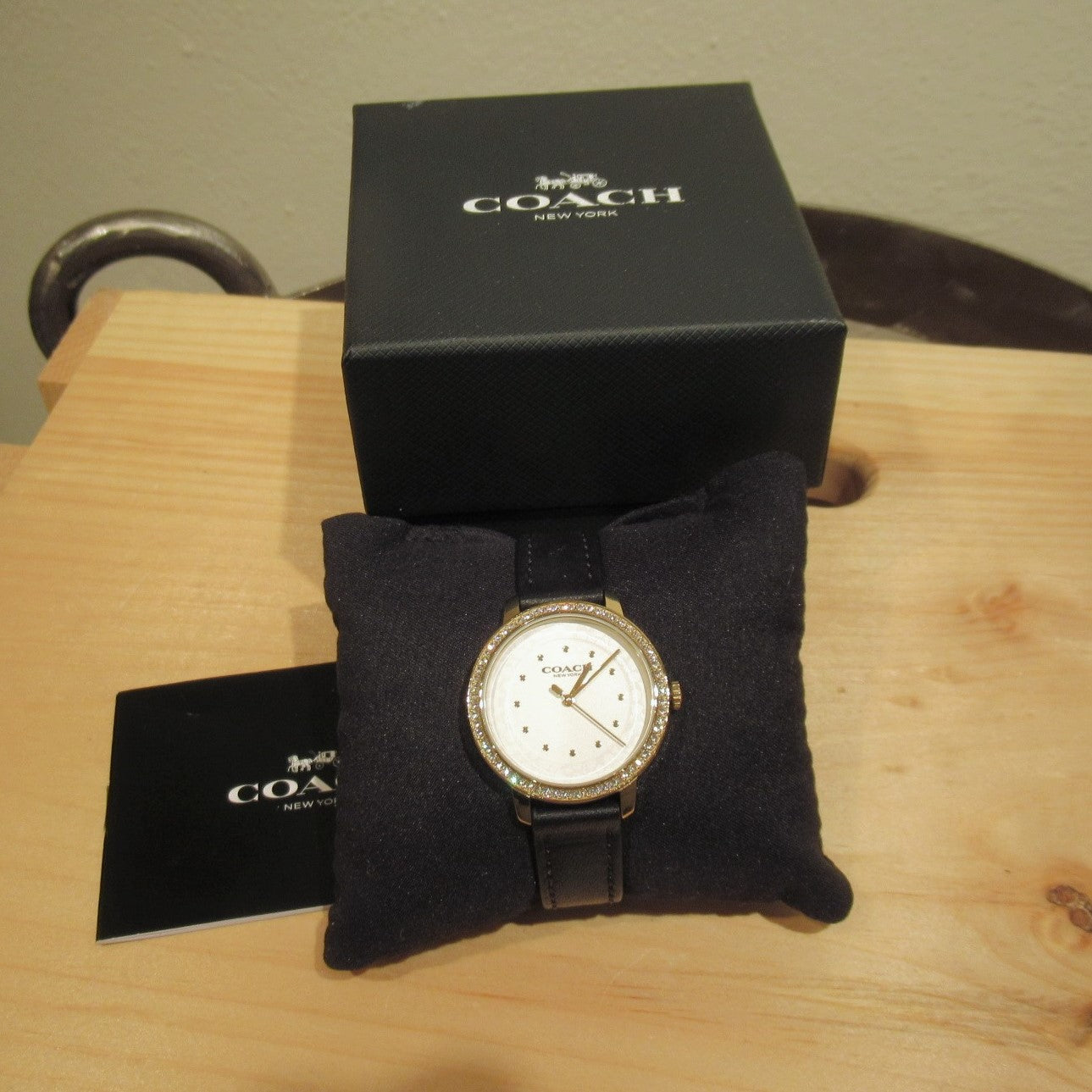 Stainless Steel Round Crystal Black Coach Wristwatch 