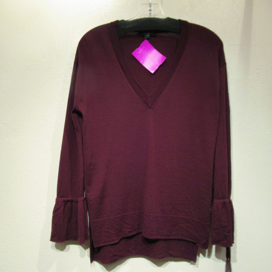 J Crew Wine Merino Wool 3/4 V neck Sweater