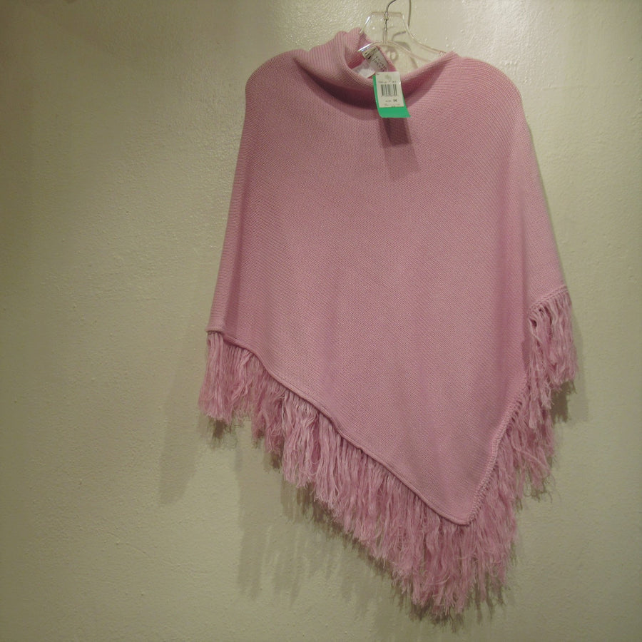 Cousin Johnny Pink Cotton Fringed Knit Poncho