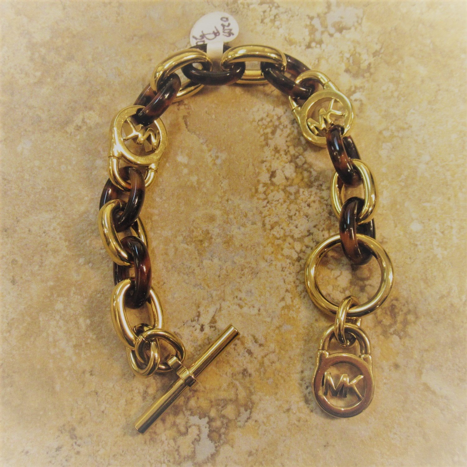 Michael Kors gold and tortoise Brown Links Michael Kors Faux Tortoise Resin Graduated Chain Link Brown  main image 3