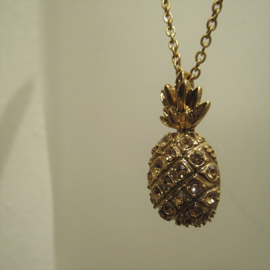 Brushed gold tone Pineapple Long J Crew Faceted Beaded necklace