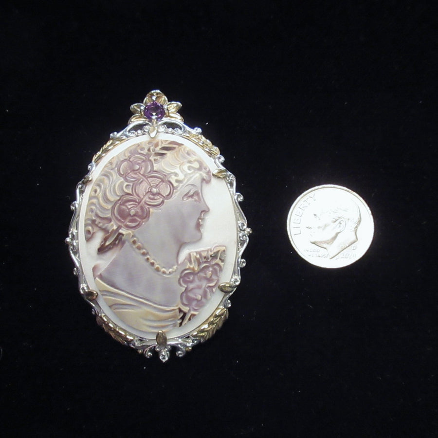 Silver/gold toned Oval Cameo Ornate White Pin/pendant