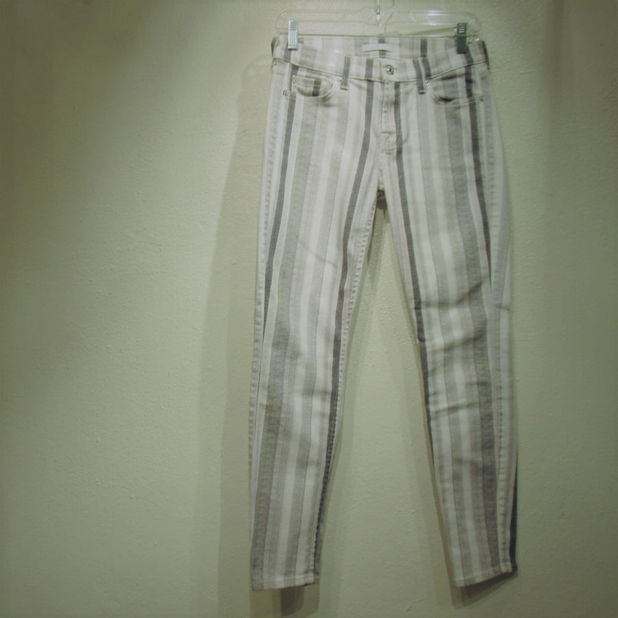 7 for All Mankind Gray Skinny Striped Ankle Jeans
