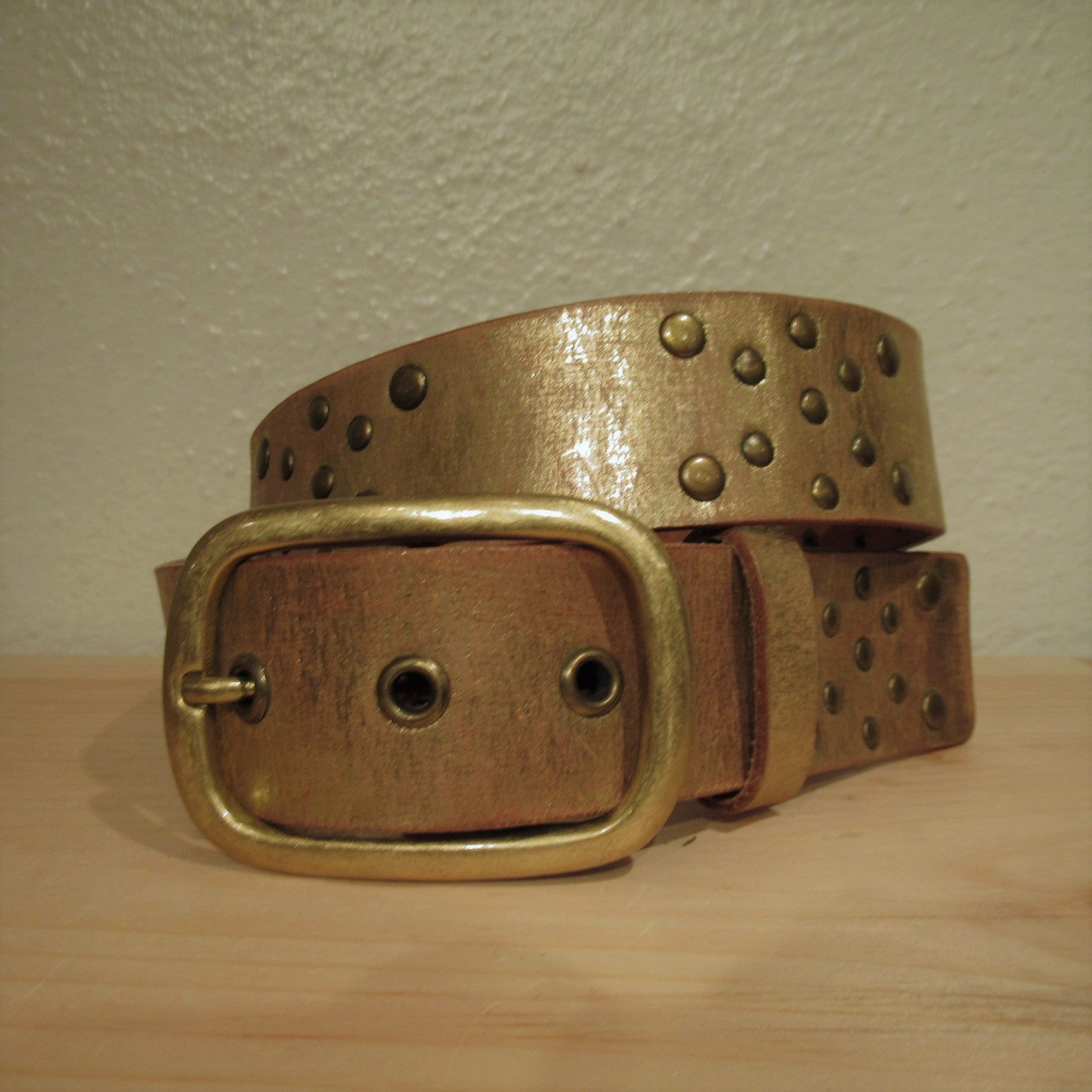 CALVIN KLEIN Brown Leather Brass Studded Belt L-XL $75 EUC KL SOLD Calvin Klein Studded Bronze Belt – Small – Hotbox Vintage main image 4
