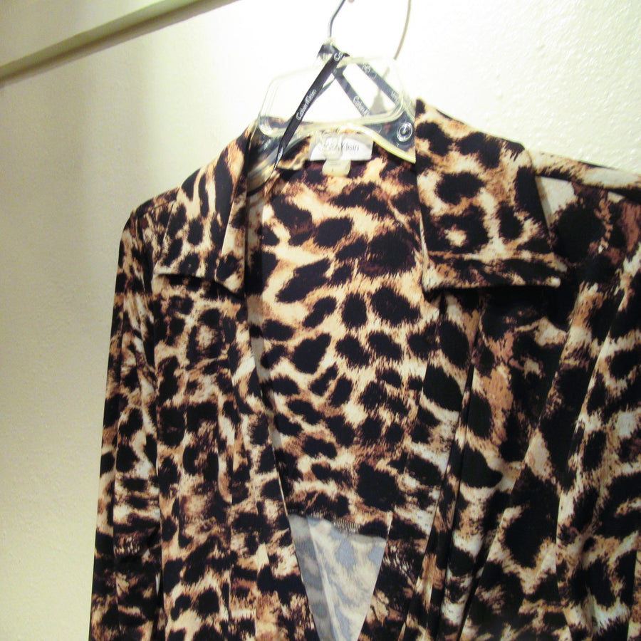 Calvin Klein Brown Poly blend Knit Animal Print L S Dress