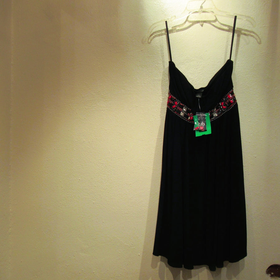 White House Black Market Black Poly blend Knit Beaded Strapless Dress