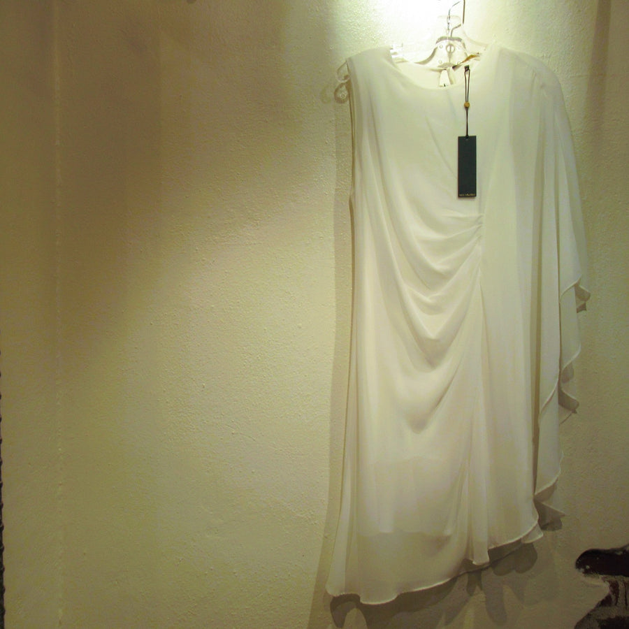 white dress with sheer overlay Kobi Halperin White Polyester Sheer Overlay S L Dress – Clotheshorse Consignment Boutique