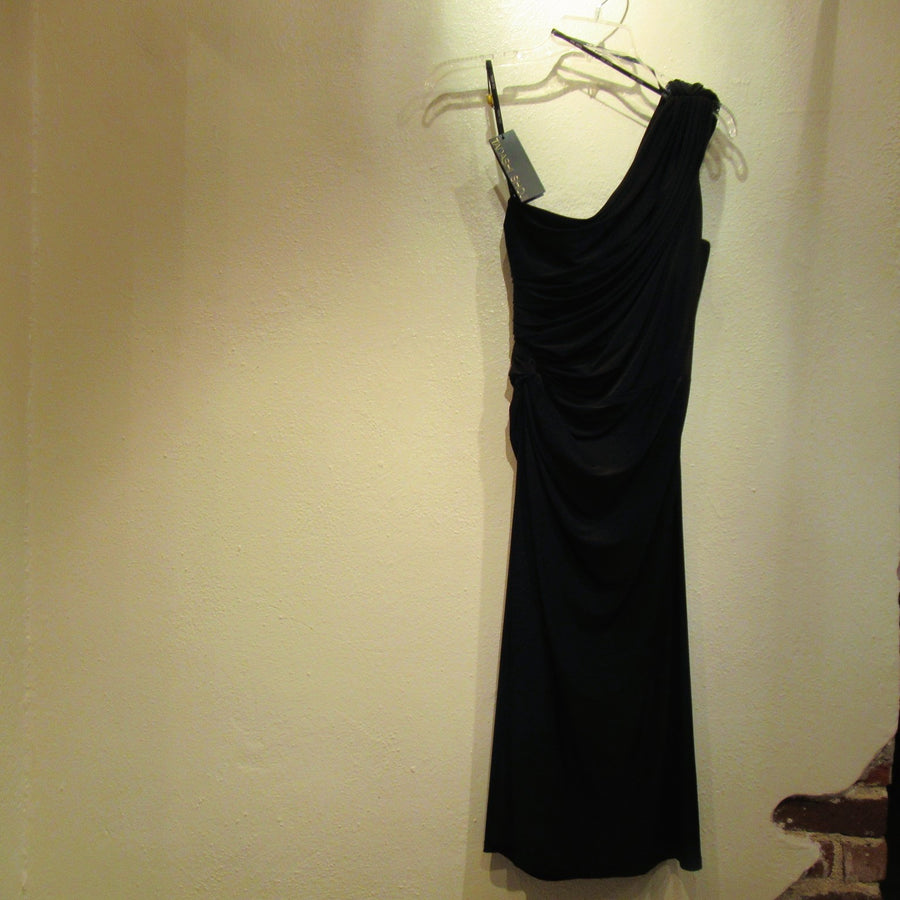 Tadashi Shoji Black Poly blend One shoulder Ruched Dress Clotheshorse Consignment Boutique Tadashi Shoji Black Poly blend One shoulder Ruched Dress Clotheshorse Consignment Boutique