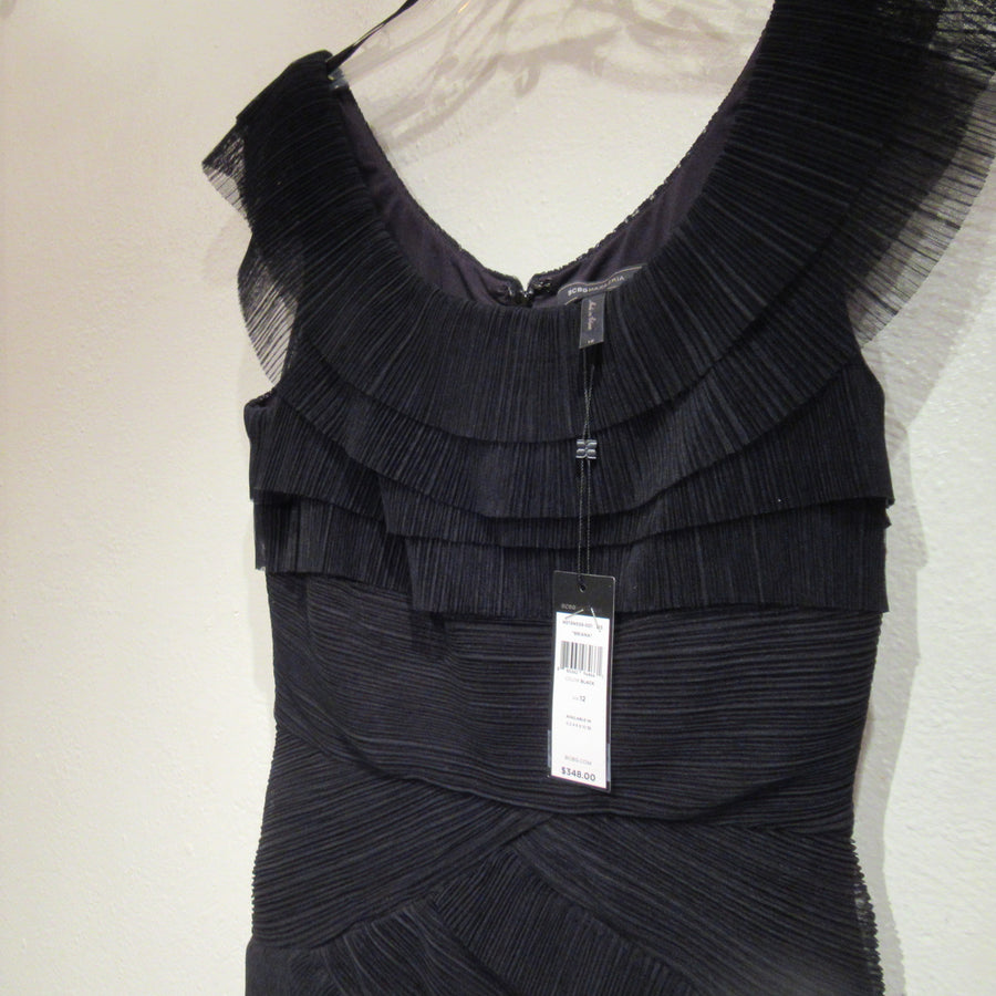 bcbg black pleated dress BCBG Generation Dress Black Pleated Mesh Crinkle Size Medium 3/4 sleeves New