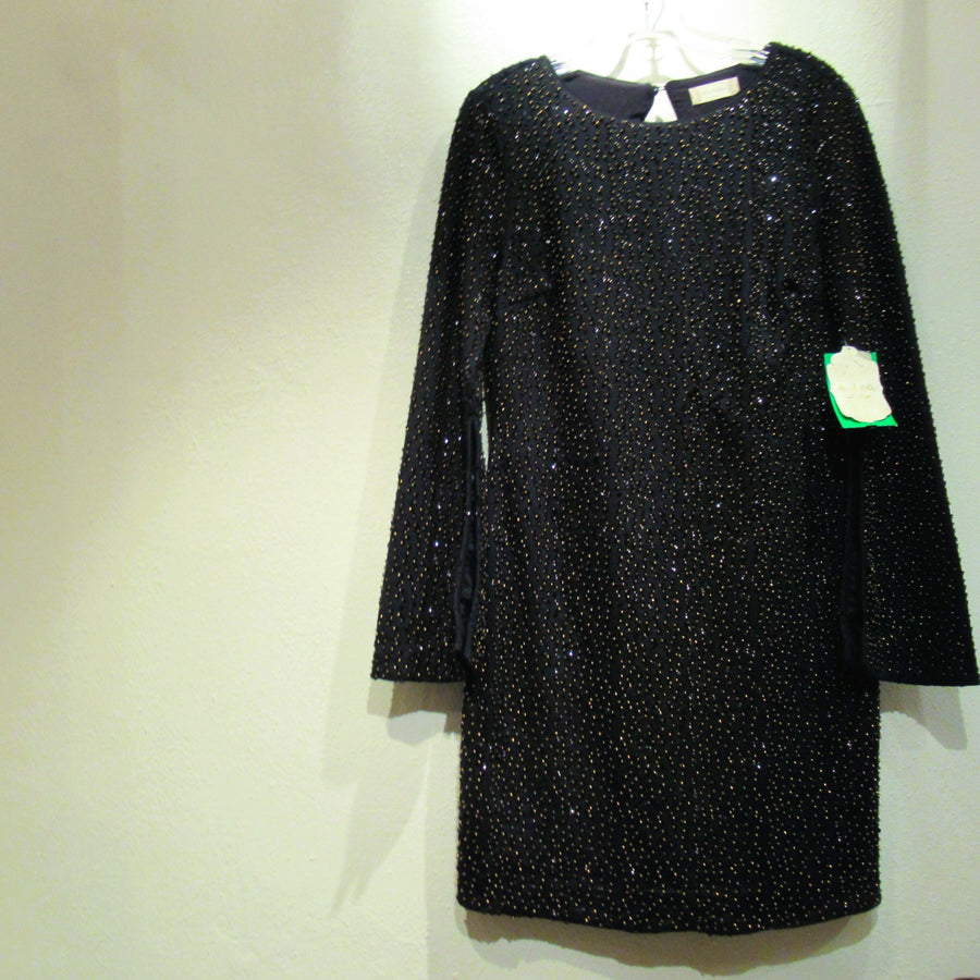 Altar'd State Black Polyester Knit Beaded L S Dress