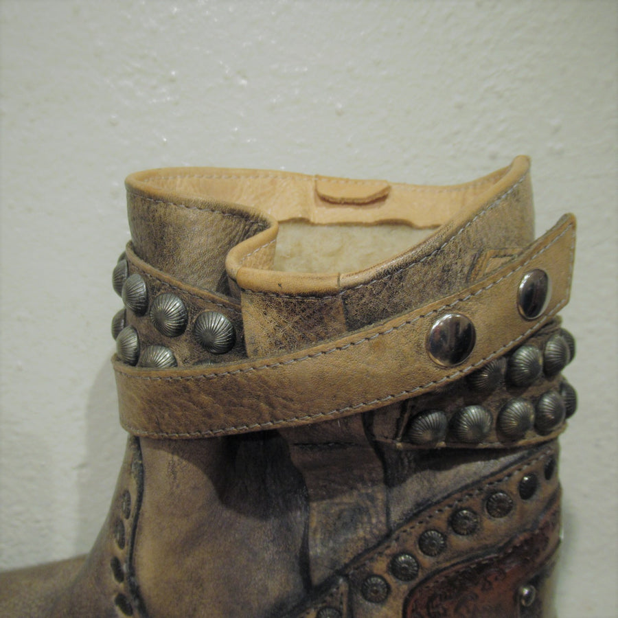Karma of Charme Brown Leather Distressed Studded Ankle boots