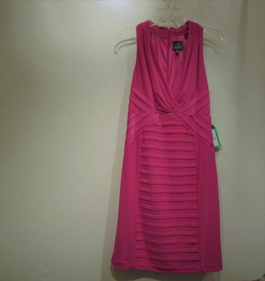 Adrianna Papell Pink Poly blend Knit S L V neck Dress