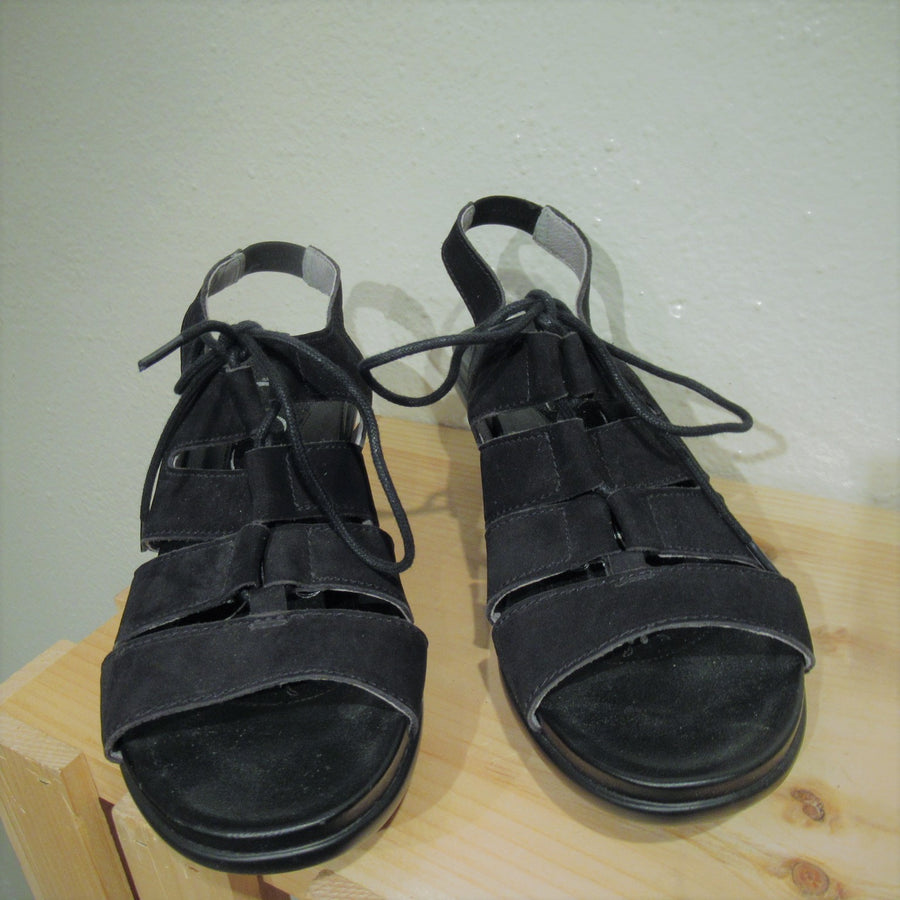 Abeo Black Nubuck leather Lace up Sandals