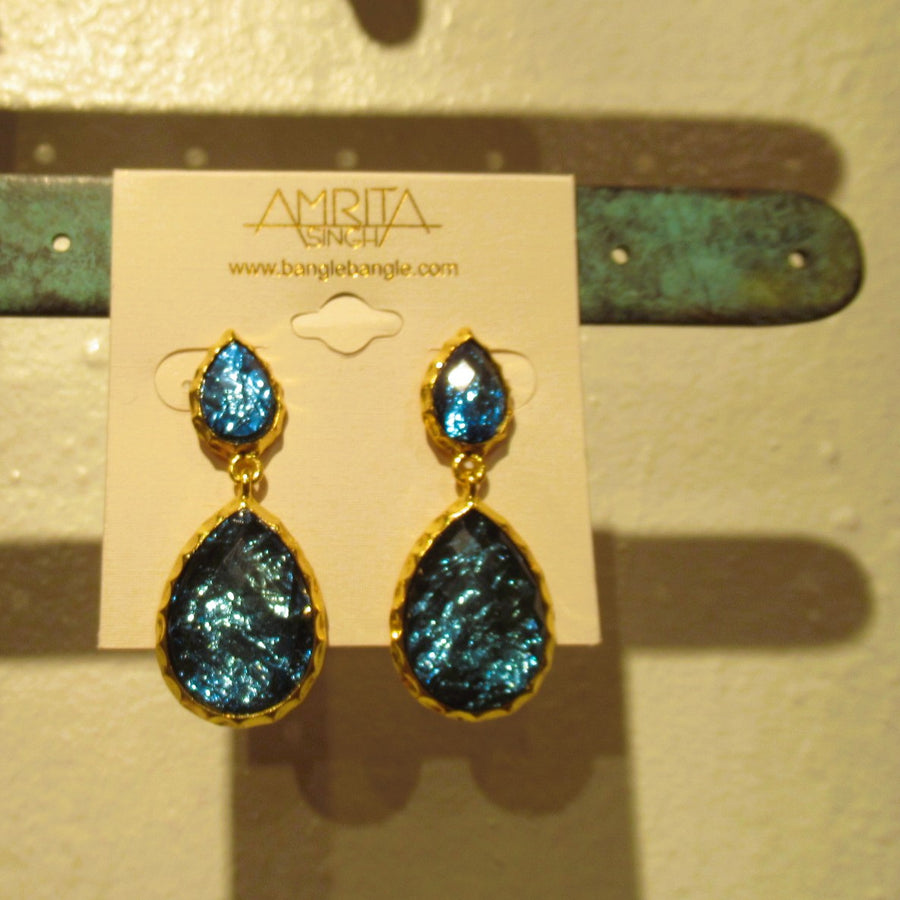 Gold toned Teardrop Plastic Blue Amrita Singh Post dangle earrings