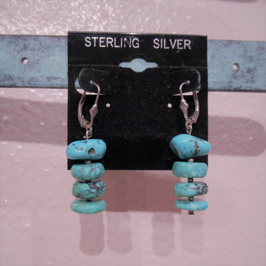 Sterling silver 925 Nugget Turquoise 4 Wire dangle earrings