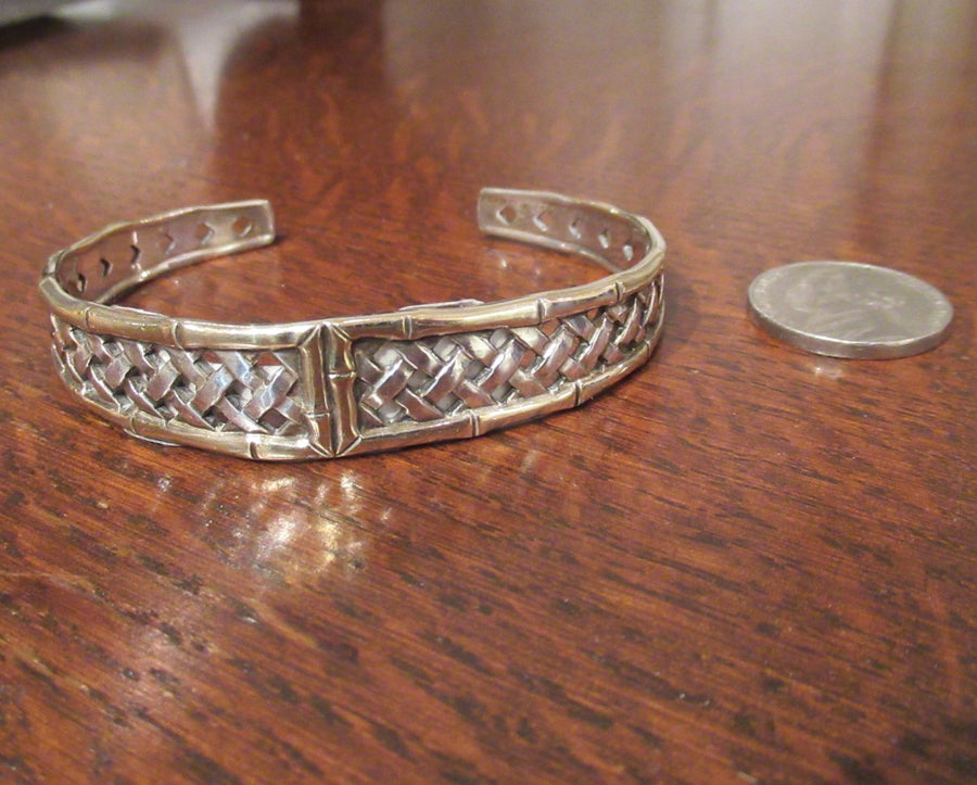 Sterling silver w/brass Crosshatch International Cuff bracelet