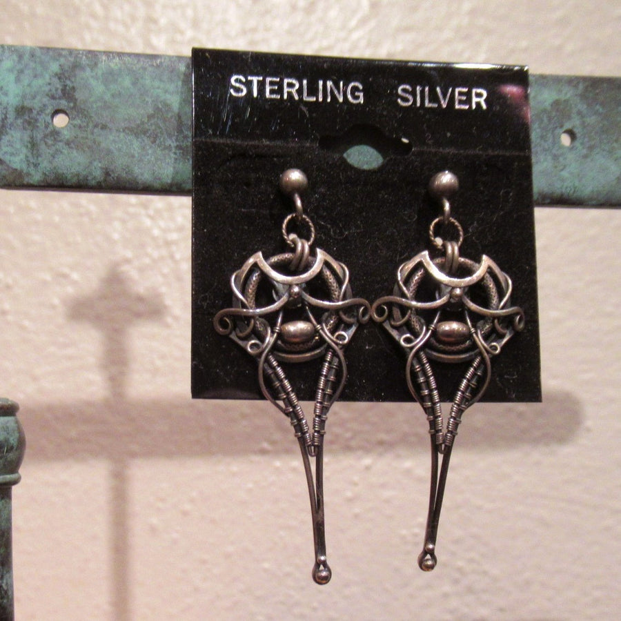 Sterling silver 925 Ornate Long Post dangle earrings