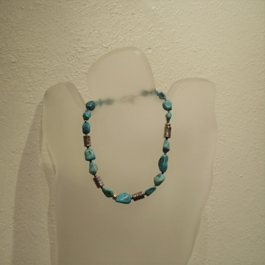 Sterling silver 925 Nugget Turquoise 17 in Hammered Silpada Beaded necklace