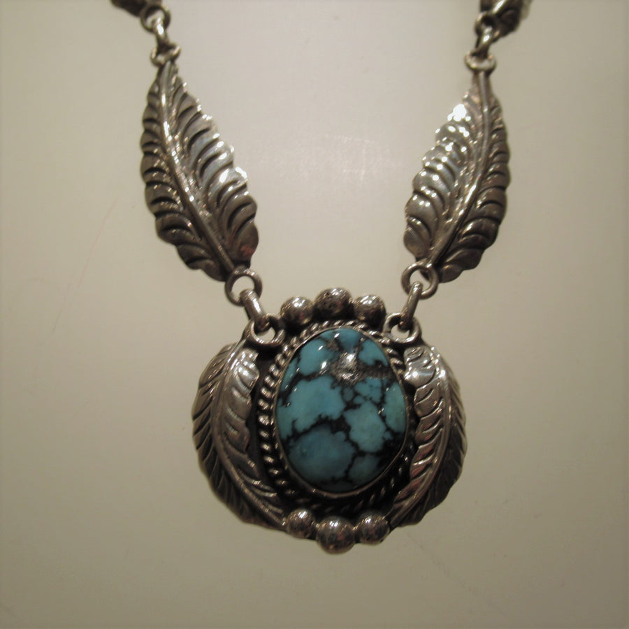 Sterling silver Feather Oval Turquoise Relios Beaded necklace