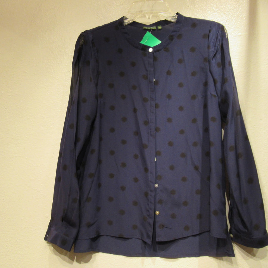 tl the letter Navy Silk Dotted L S Blouse