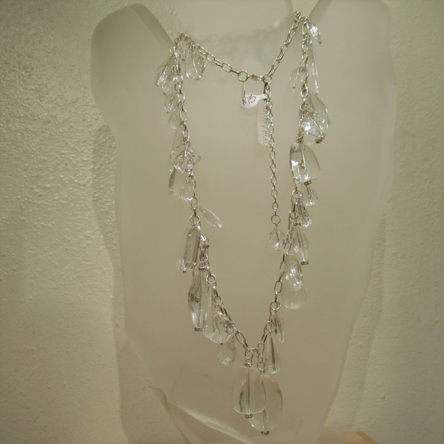 Silver toned Multi-shape Plastic Long Faceted Chain necklace