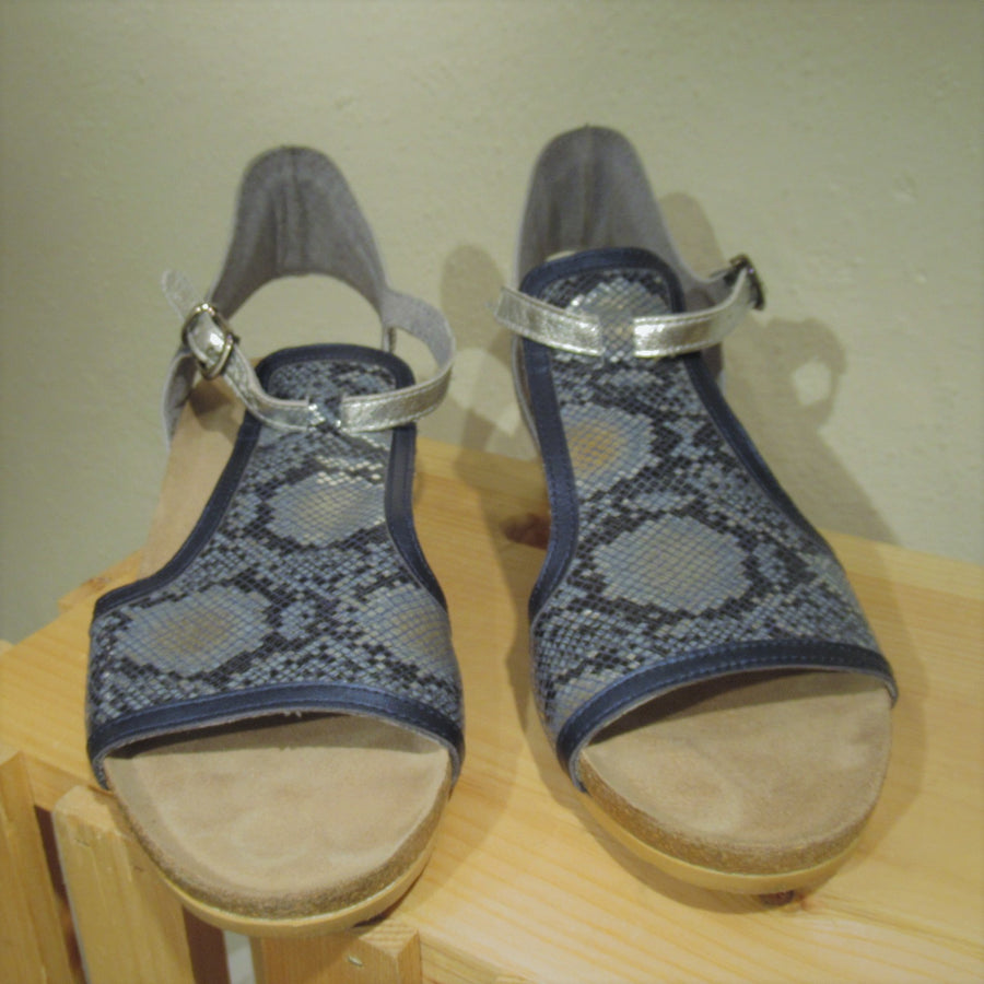 Naot Blue Leather Wedge Snake print Sandals