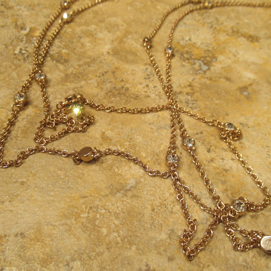 Rose gold toned Long 2 Strand Express Faceted Clear Chain necklace
