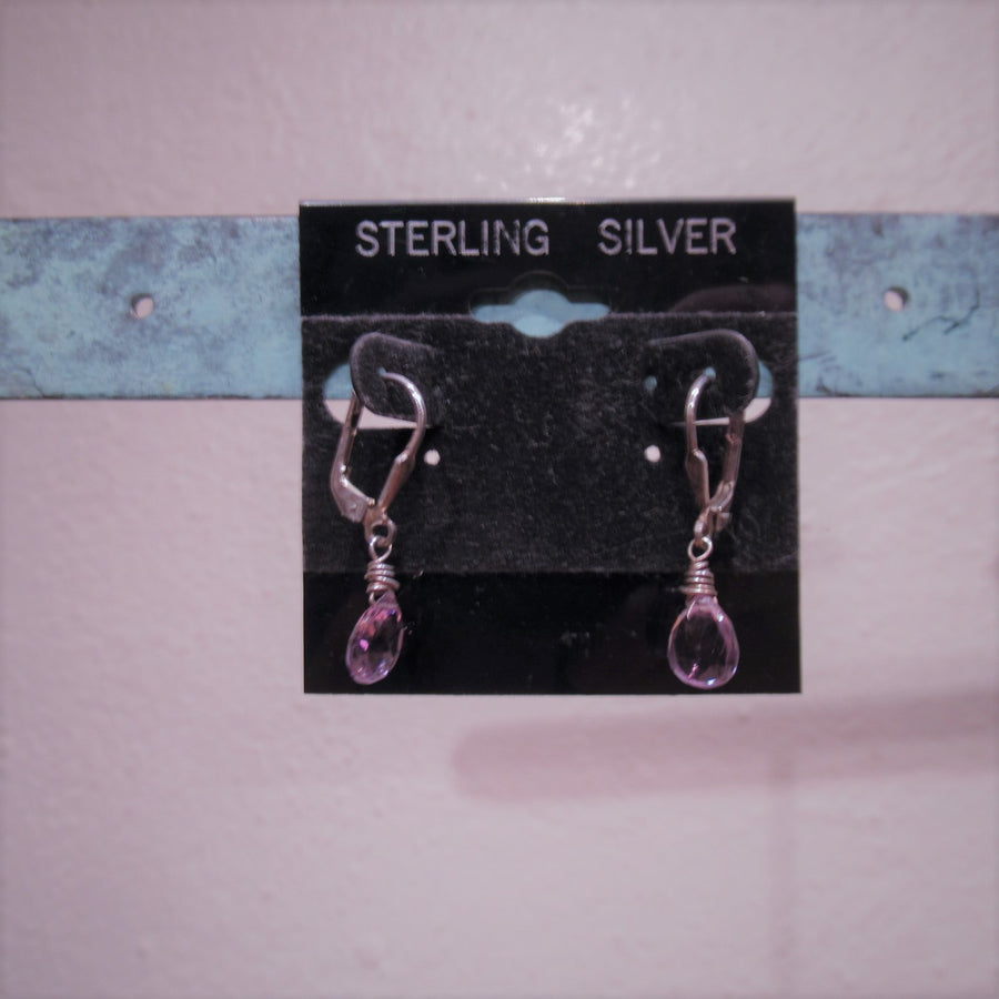 Sterling silver Teardrop Lilac Faceted Wire dangle earrings