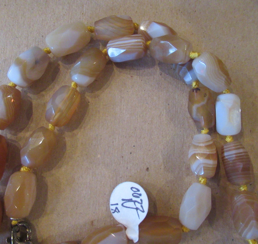 Sterling silver Agate Long Faceted Lt brown Beaded necklace