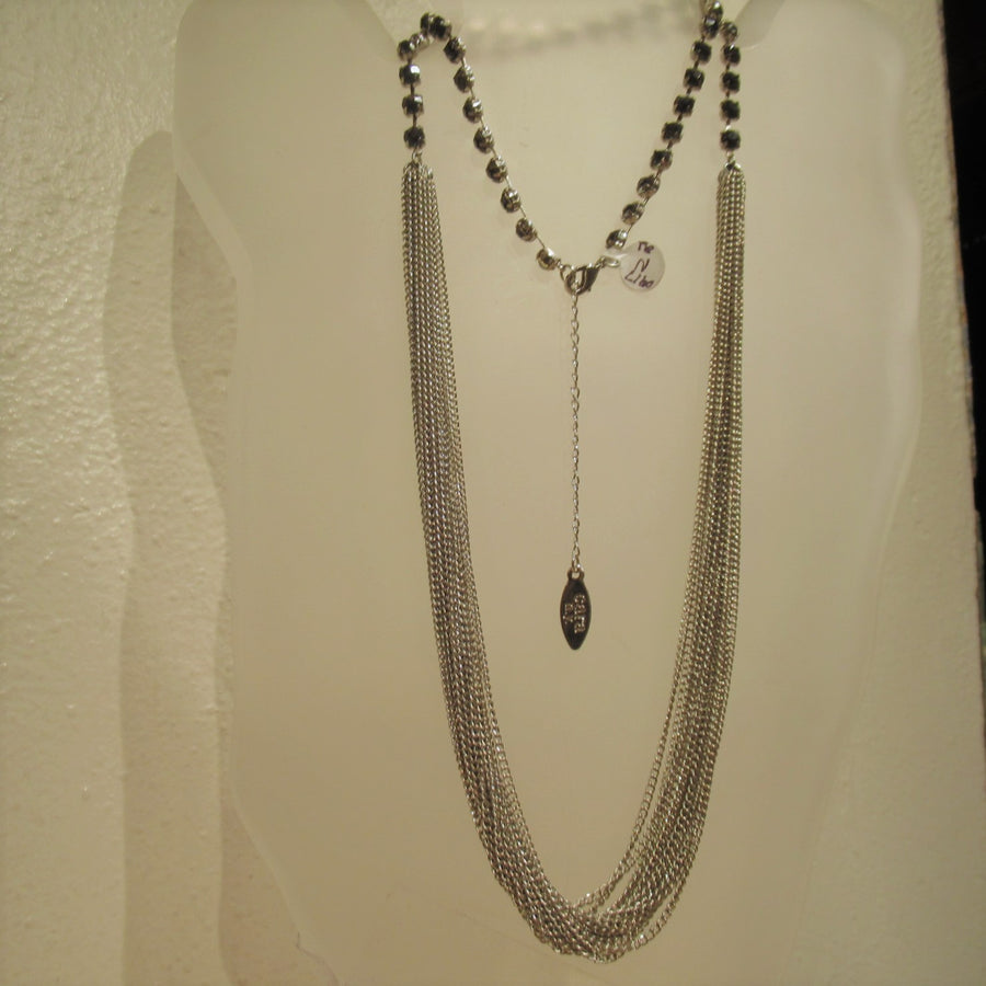 Silver toned Long Faceted Smoky Cara NY Chain necklace