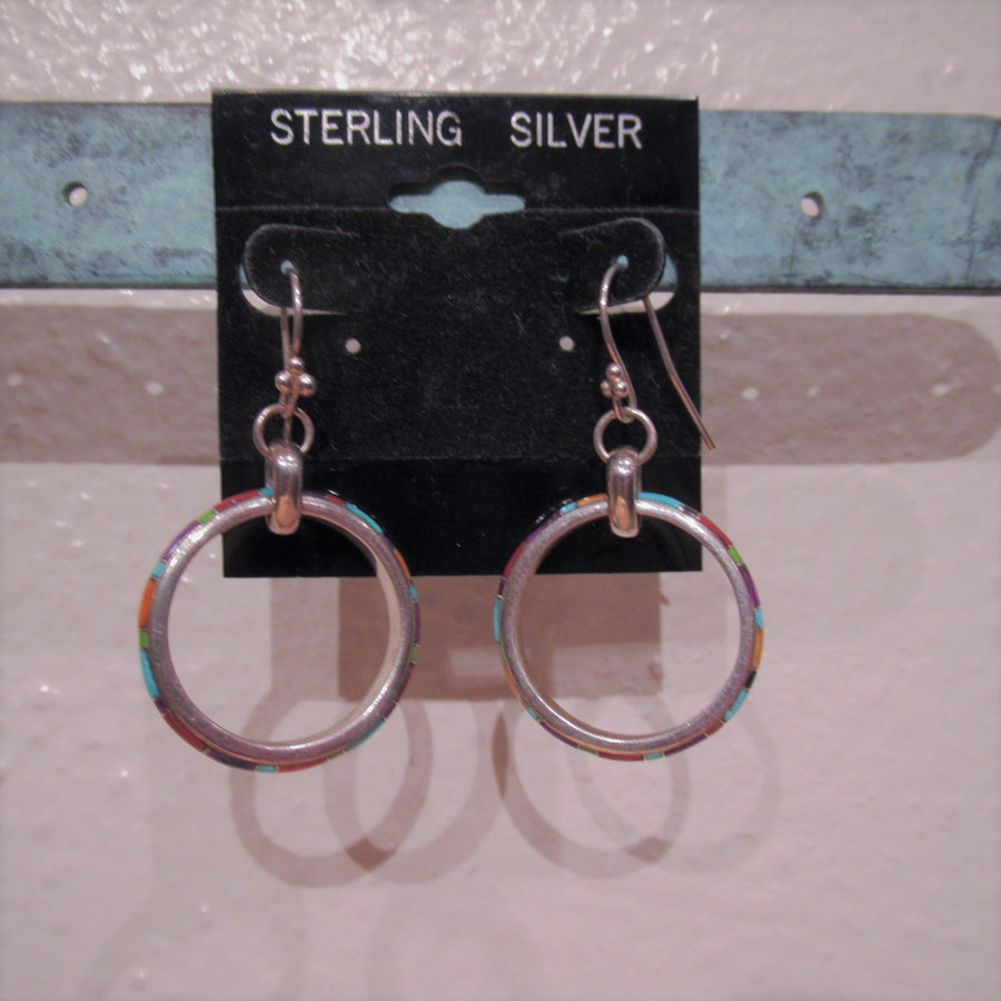 Sterling silver 925 Round Inlaid Multi Wire dangle earrings