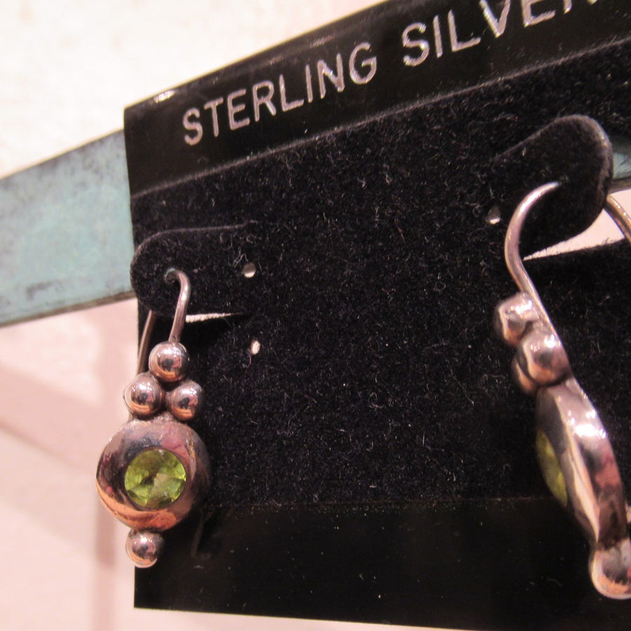Sterling silver Round Faceted Lime Green Wire earrings