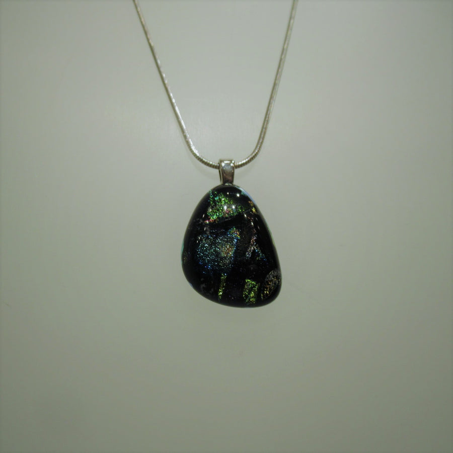 Sterling silver Dichroic glass 18 in Black Snake Chain necklace