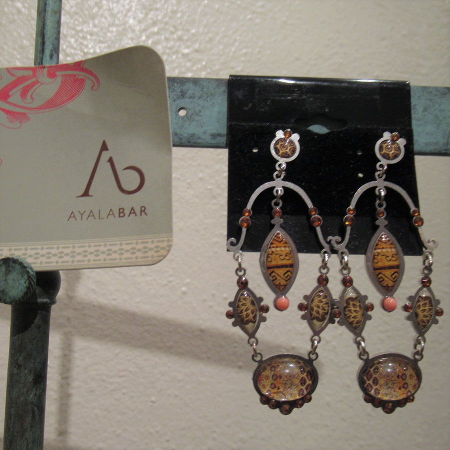 Pewter toned Chandelier Amber Ayala Bar Post dangle earrings