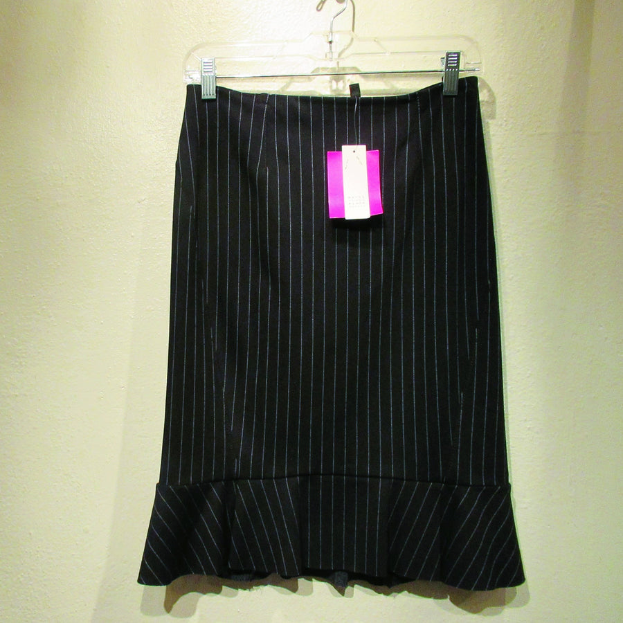 White House Black Market Black Rayon blend Knit Striped Ruffled Skirt