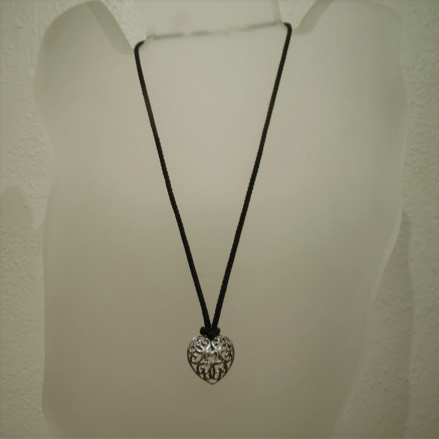 Silver toned Heart Ornate Cord necklace