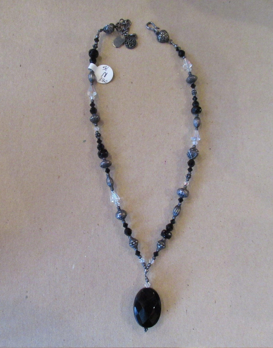 Sterling silver Oval Faceted Black Tres Jolie Beaded necklace