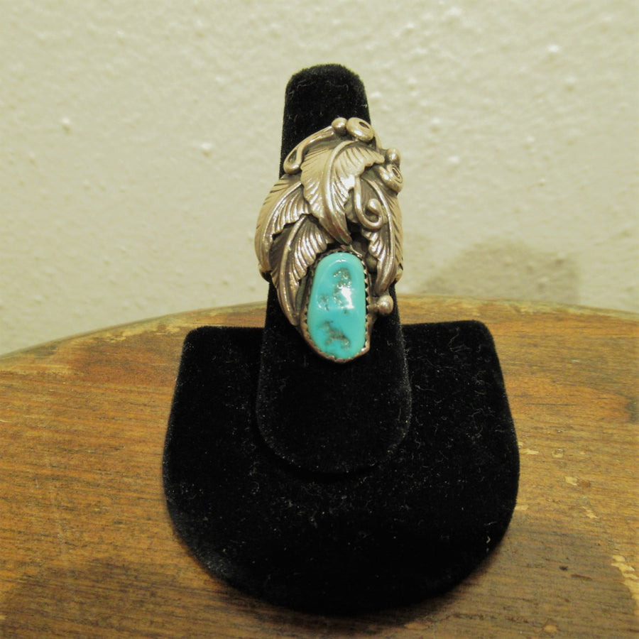 Sterling silver 925 Oval Turquoise Leaf Ring