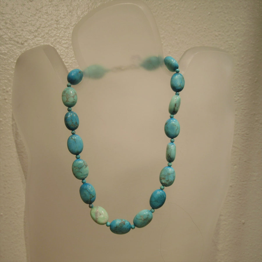 Sterling silver 925 Oval Turquoise Beaded necklace