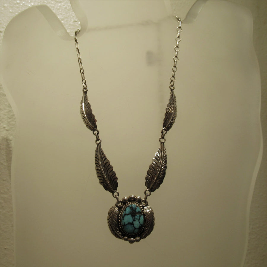 Sterling silver Feather Oval Turquoise Relios Beaded necklace