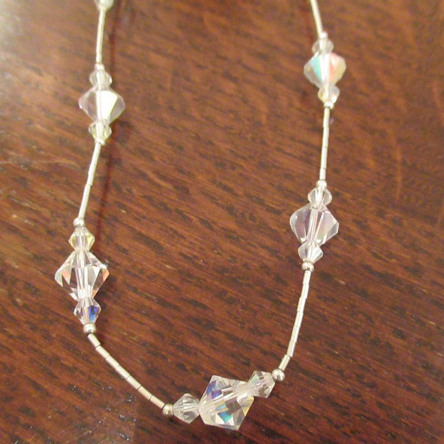 Sterling silver Crystal Clear Faceted 17 in Beaded necklace