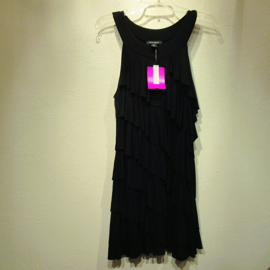 White House Black Market Black Modal blend Knit Ruffled S L Dress