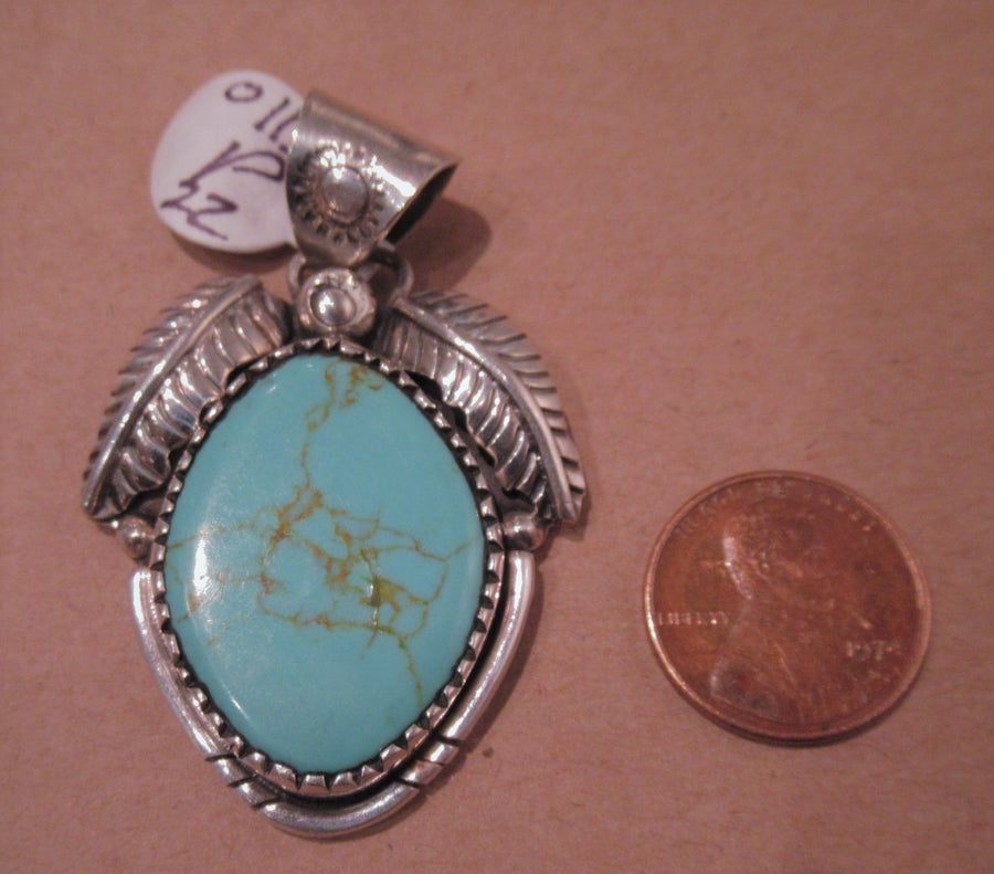 Sterling silver Feather Oval Turquoise Bail pendant