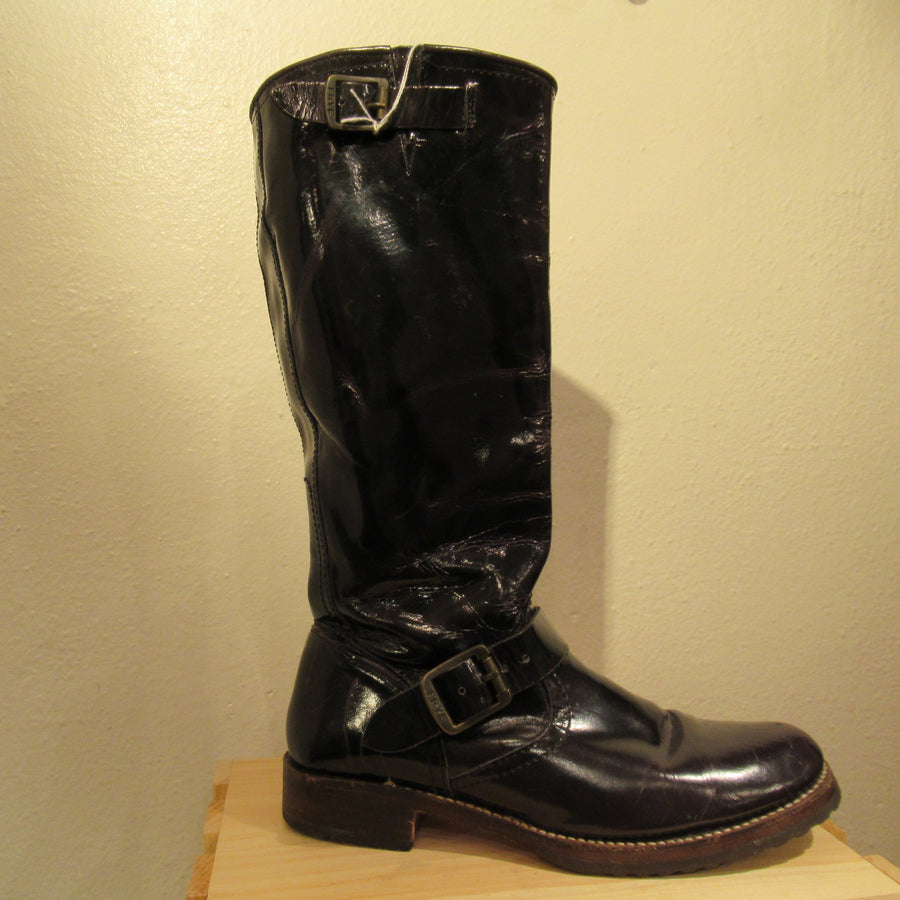 Frye Black Patent leather Distressed Knee boots