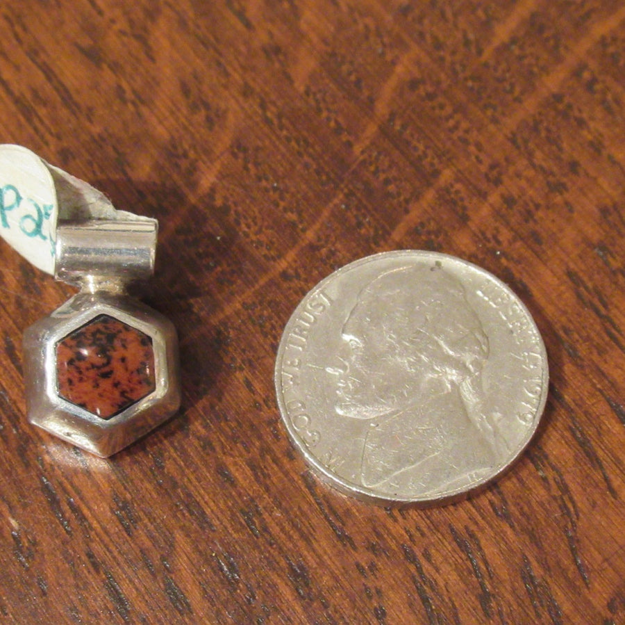 Sterling silver Hexagonal Mahogany obsidian Very small Slider pendant