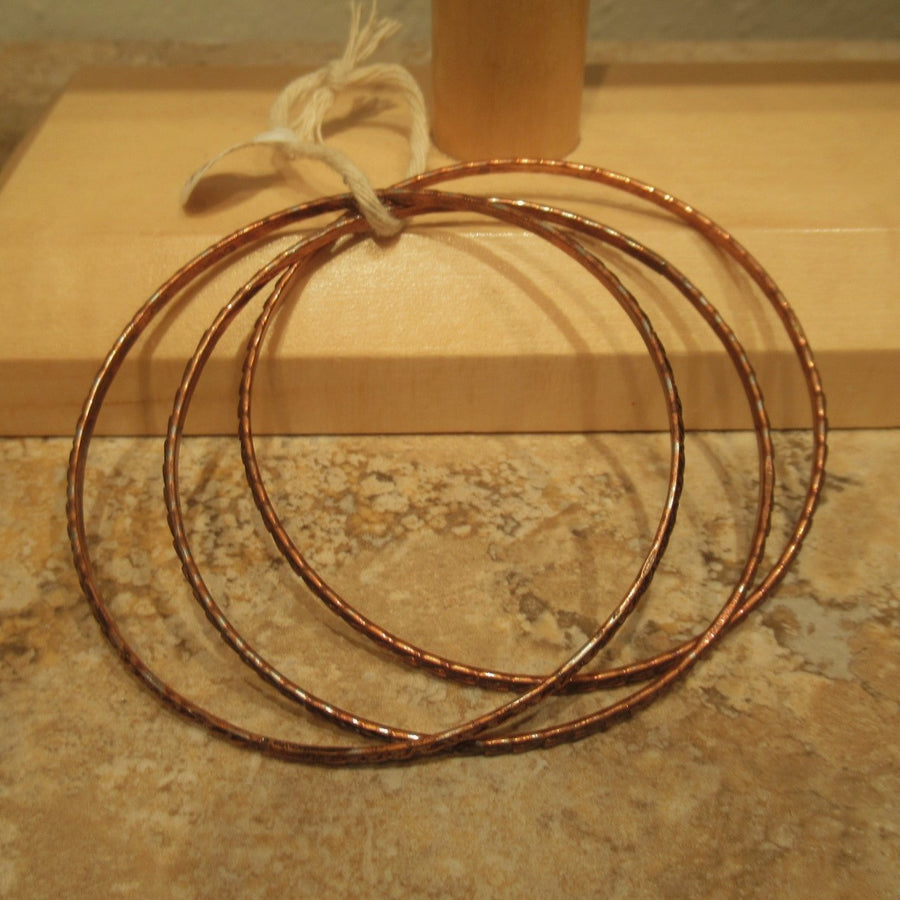Copper toned set of 3 Textured Bangle bracelet