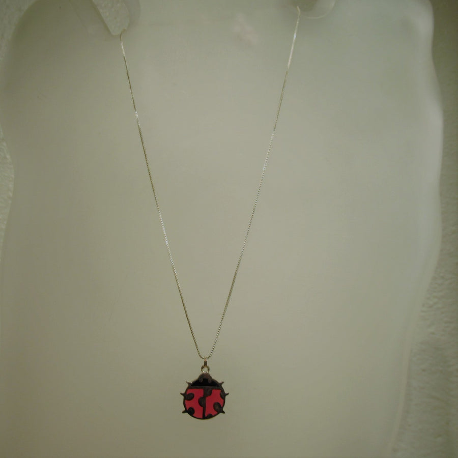 Sterling silver 925 Ladybug 18 in Box Red Chain necklace