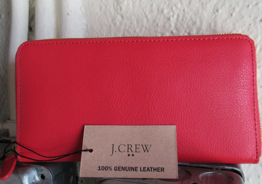 J Crew Coral Leather Long Zip wallet