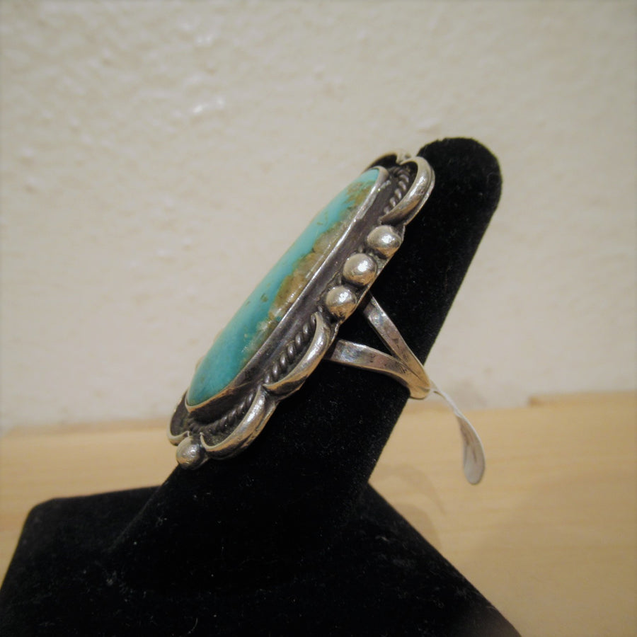 Sterling silver 925 Oval Turquoise Long Swirl Ring