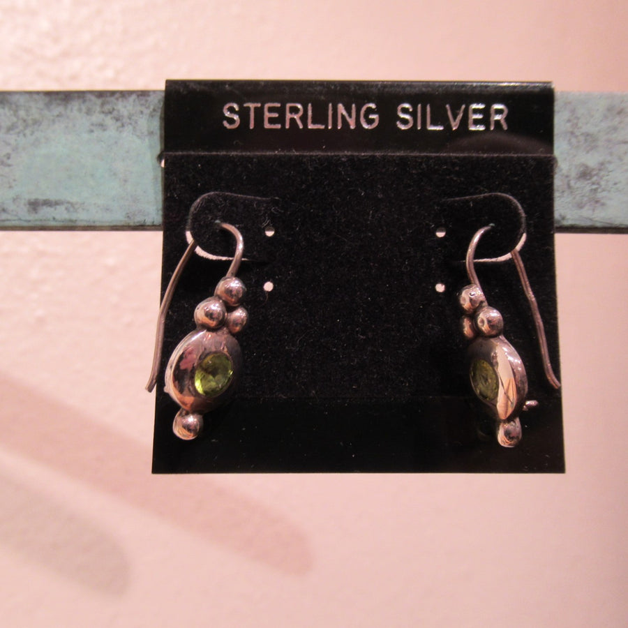 Sterling silver Round Faceted Lime Green Wire earrings
